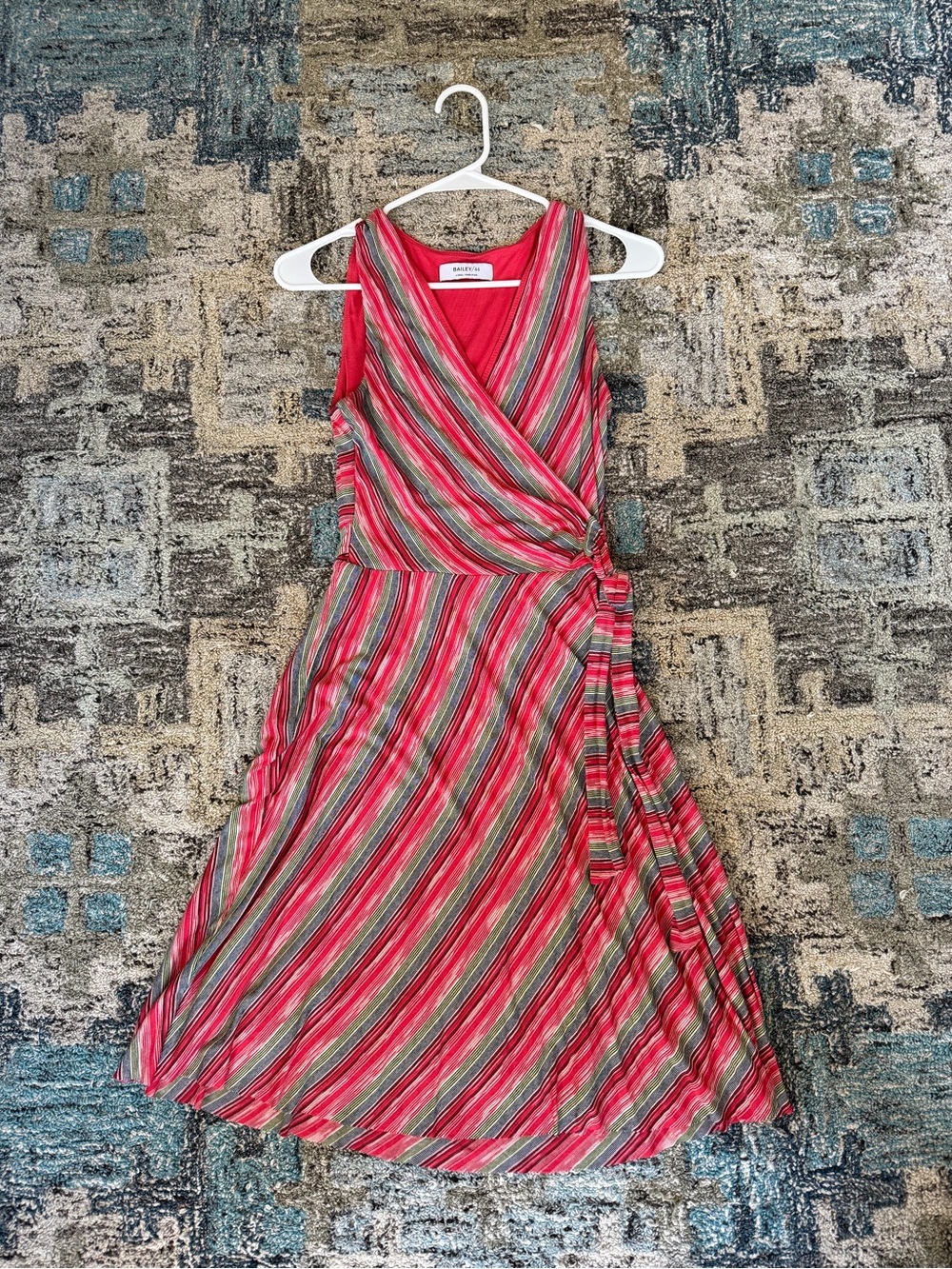 Bailey 44 Pink and Green Striped Wrap Midi Dress